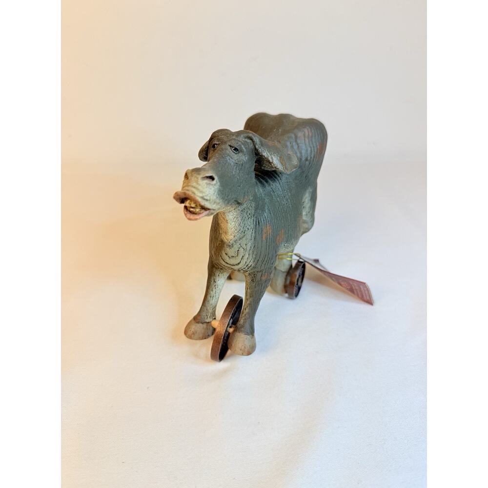 American Chestnut Folk Art Primitive Donkey Figurine On Wheels